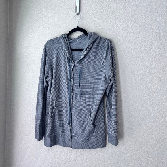 Eileen Fisher Linen Hoodie Striped Button Down Long Sleeve Lightweight - Picture 2 of 7